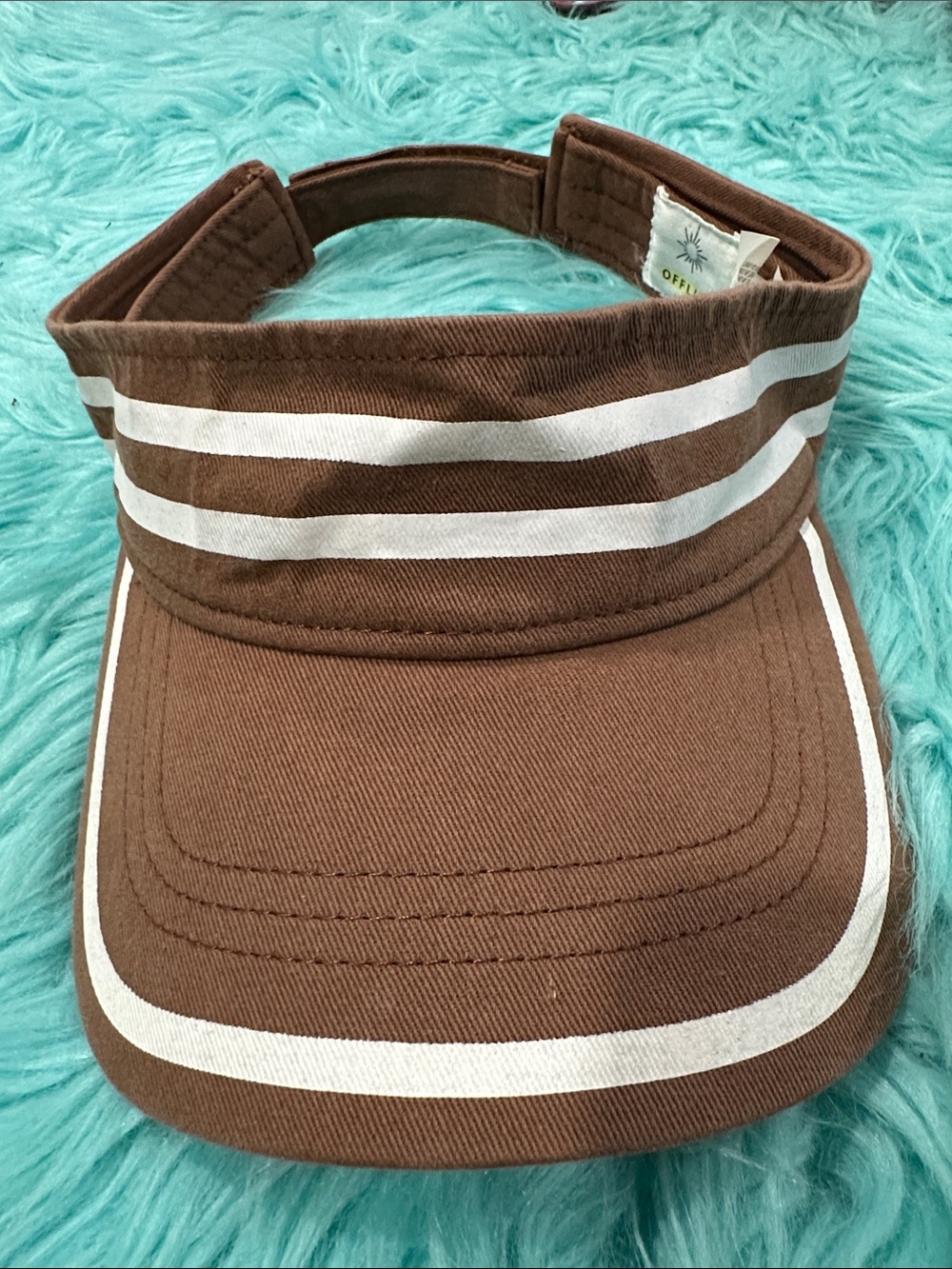 Brown Striped Visor Cap with White Accents